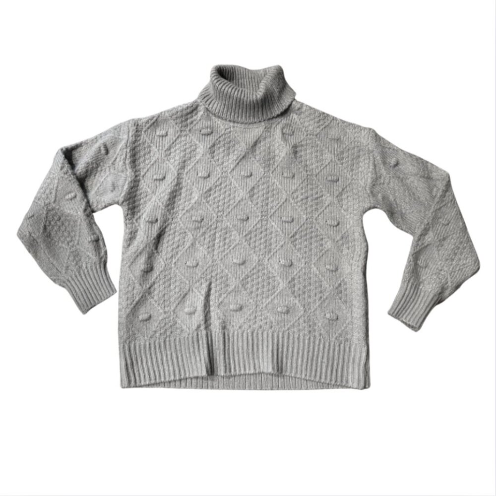 Time and Tru Gray Cable Knit Turtleneck Sweater Women’s Medium Cozy Stretch